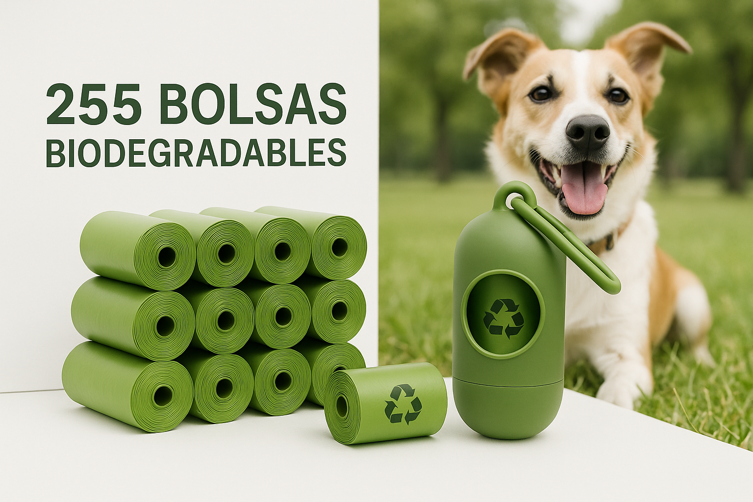 255 Bolsas Biodegradables para Mascotas con Dispensador