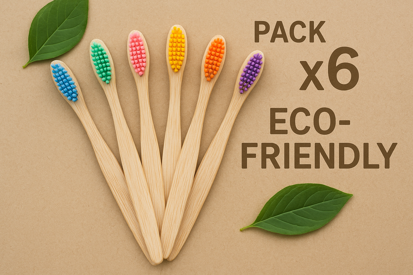 Pack 6 Cepillos de Dientes Bambú Ecológicos - Colores Variados